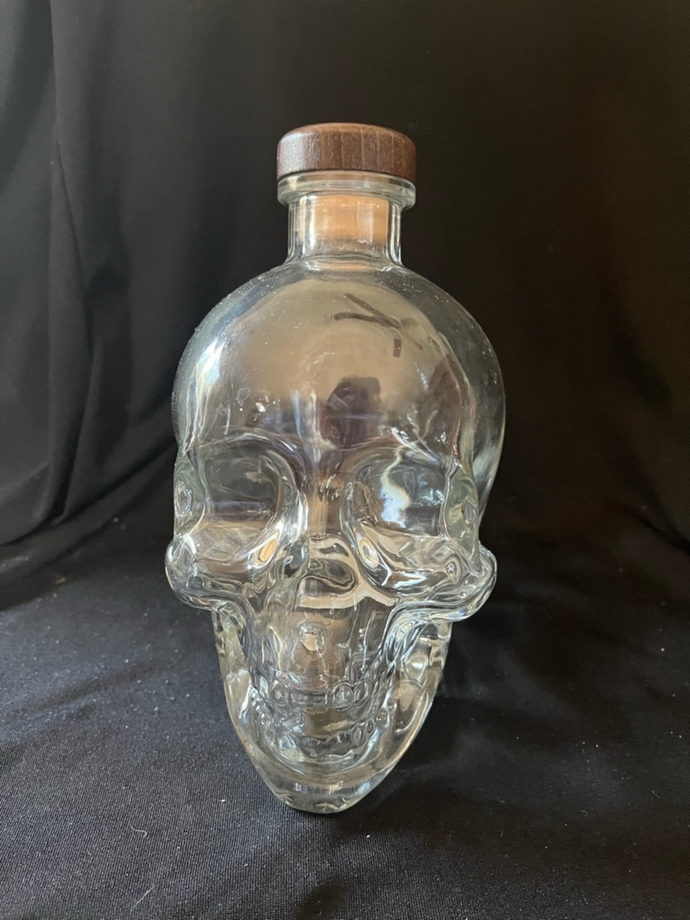 Glass Skull Decanter with Wood Stopper - Clear